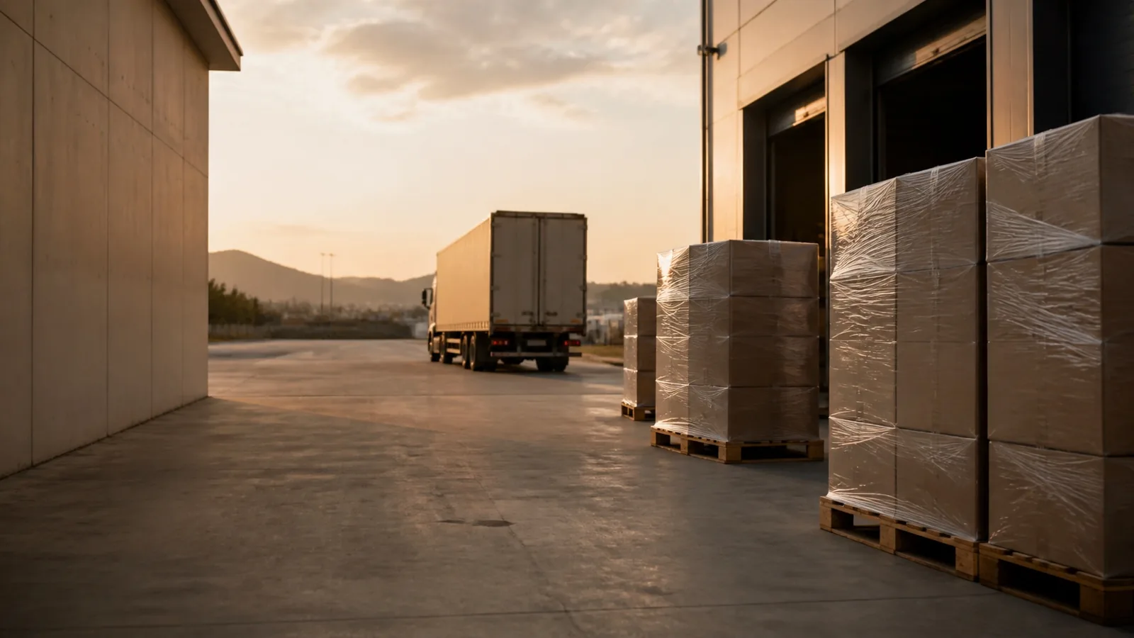 Palletised goods in a warehouse awaiting despatch.