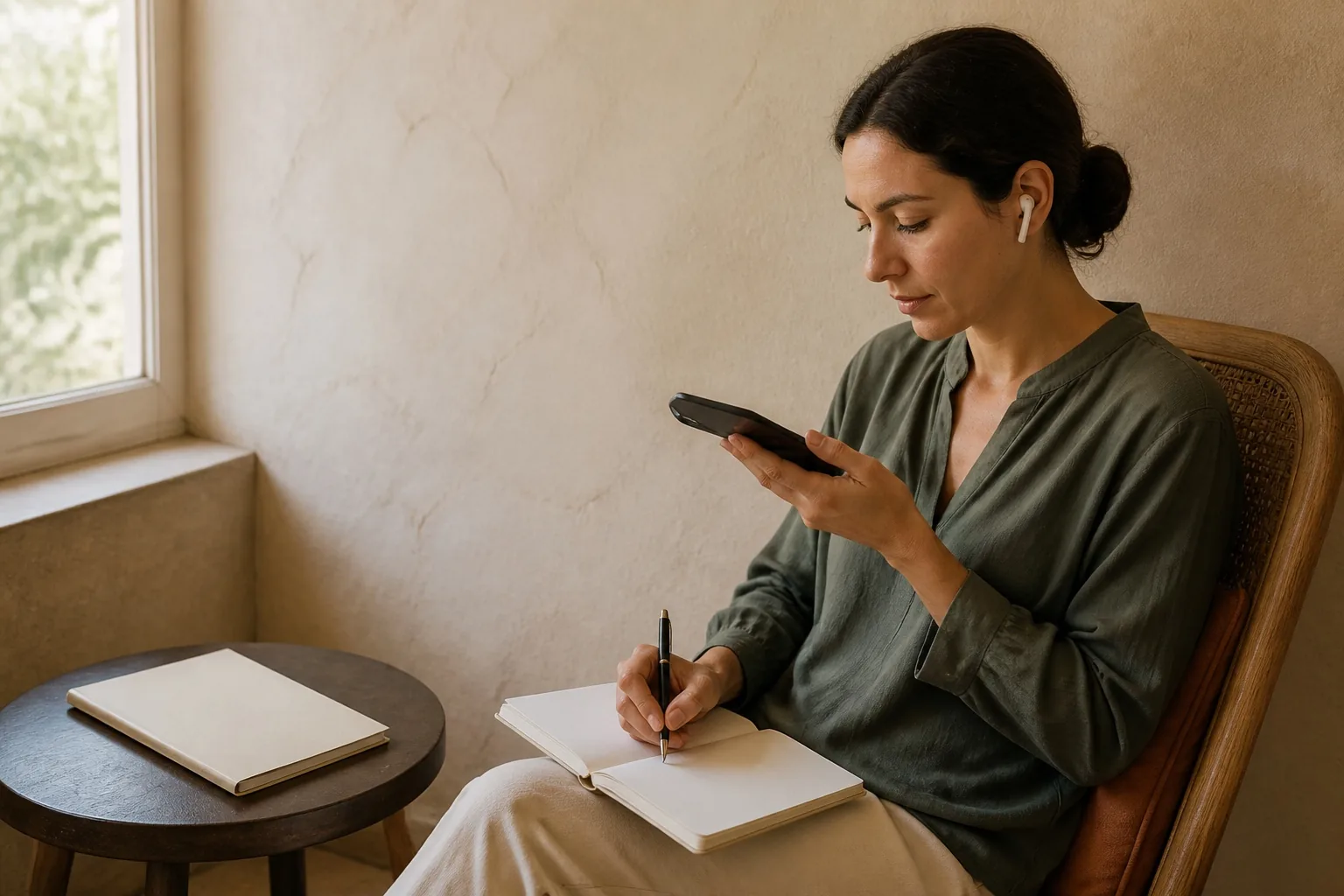 A client reading an update in English at home.